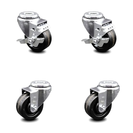 SERVICE CASTER 3.5 Inch Phenolic Wheel Swivel Bolt Hole Caster Set with 2 Brake SCC-BH20S3514-PHS-2-TLB-2